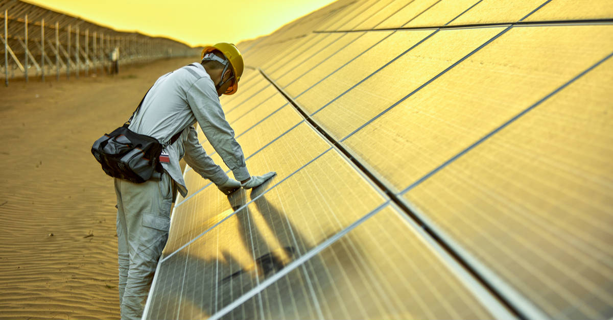 worker solar panel