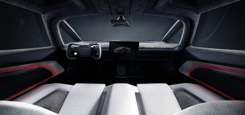 Interior of Tesla’s redesigned Roadster with steering yoke and displays
